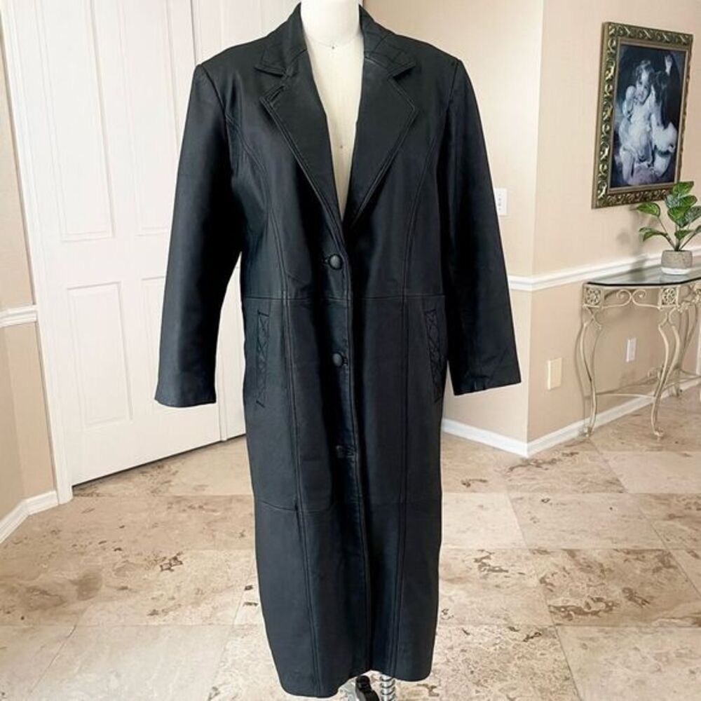 Black Genuine Leather Trench Coat